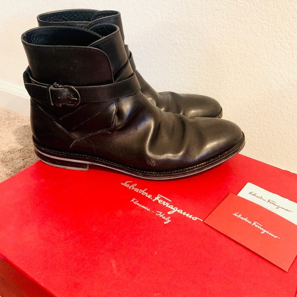 Salvatore Ferragamo Flavio Calf Men Boots Size 10 - Picture 1 of 6